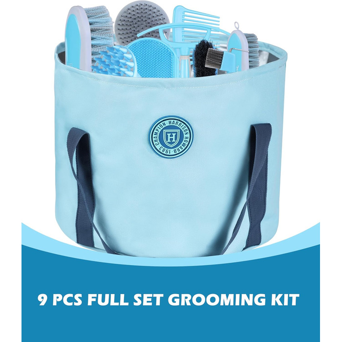 Набір для догляду за конями Harrison Howard, 9 предметів, блакитний. Органайзер, сумка для перенесення