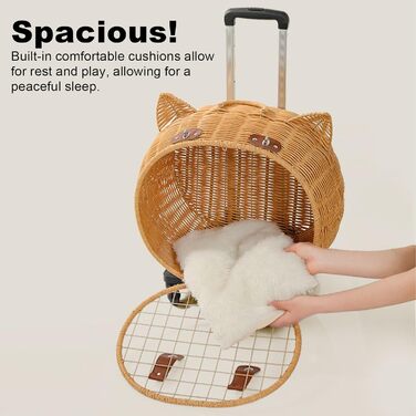 Вінтажна візок для собак та котів з ротангу | Візок для маленьких собак та котів з колесами, телескопічною ручкою | Для прогулянок, подорожей