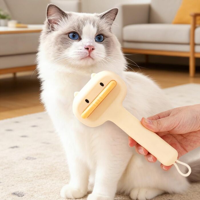 Щітка для собак та котів 2-в-1, самоочисна, зі сталевим гребенем для короткої та довгої шерсті, щітка для вичісування з миттєвим очищенням для собак та котів середніх та довгих порід