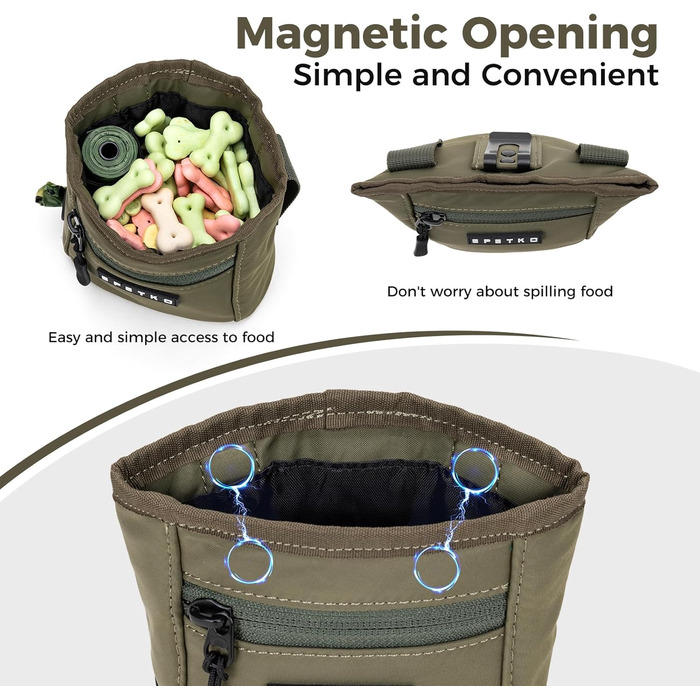 Сумка для ласощів для собак з магнітним закриттям, для дресирування, з відсіком для кульок для прибирання (зелена)