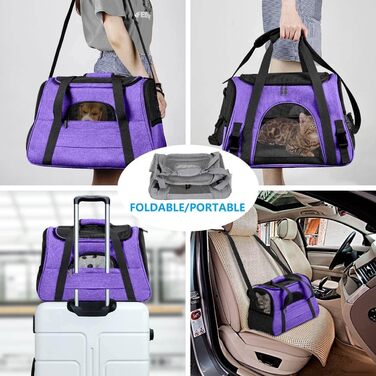 Транспортна переноска для собак та котів, складана, з м'якою підстилкою (фіолетова)