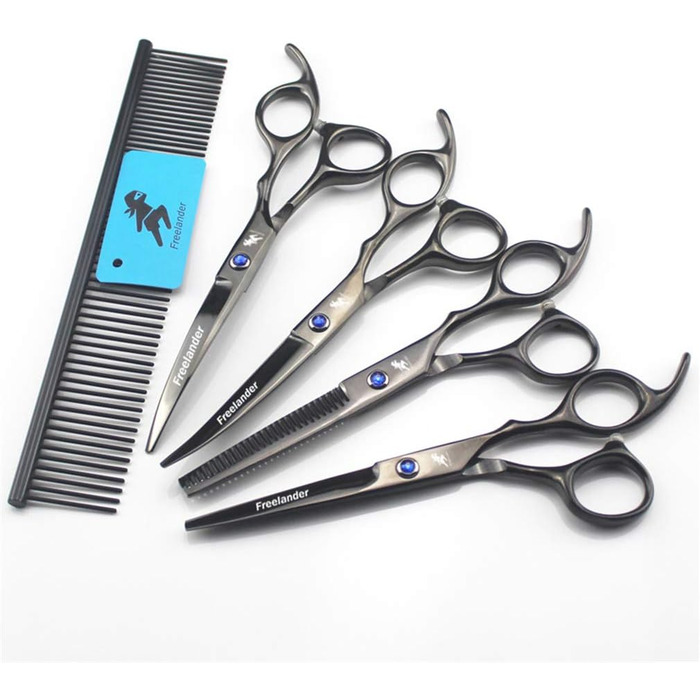 Набір професійних ножиць для грумінгу тварин (6.0 дюймів) 4 шт. з нержавіючої сталі. Ідеально підходить для догляду за собаками, кішками та іншими домашніми тваринами. У комплекті гребінець.