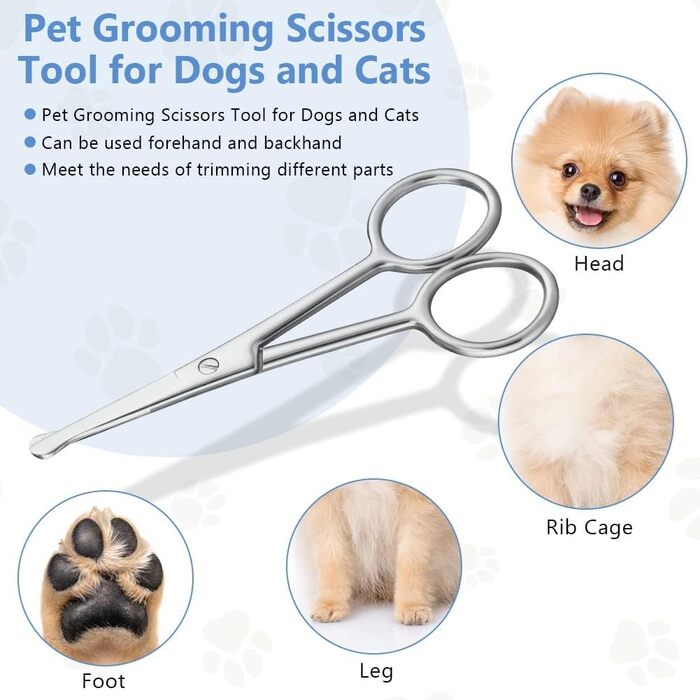 Набір ножиць для собак, 4 шт. з нержавіючої сталі: тример для домашніх тварин, ножиці для нігтів, ножиці для витончення, вигнуті ножиці та гребінець для грумінгу собак, котів та інших тварин (1 маленька ножиця)