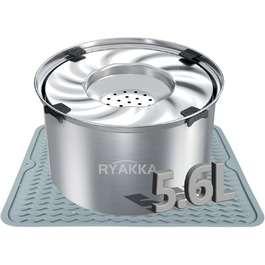 RYAKKA Миска для собак 5.6L без розливання, з нержавіючої сталі, для великих собак. Антиковзка, витривала, повільне годування. Включає килимок.