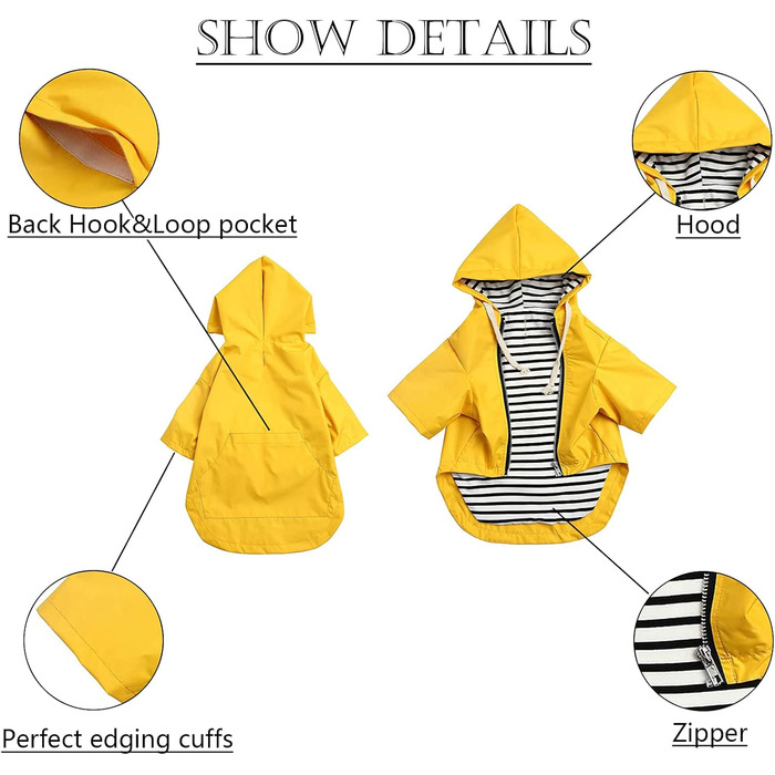 Преміум дощовик для собак Pethiy, водонепроникний дощовик з капюшоном, дощова куртка для собак, жовтий, M