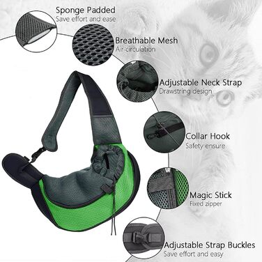 Транспортна сумка для собак та котів з регульованим плечовим ременем, дихаюча переноска для прогулянок та активного відпочинку (зелена, 45x28 см)