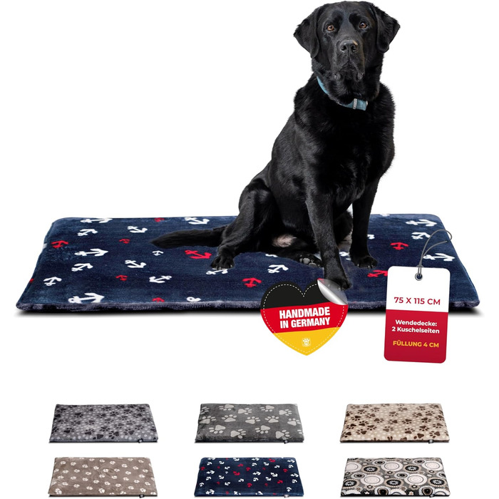 Лежак для собак HS-Hundebett, двосторонній, 75x115 см, зручний, 3 см наповнення, для дивану, авто і клітки, синій, вироблено в Німеччині