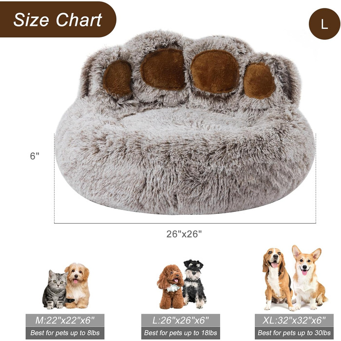 Кругле собаче ліжко Jiupety з м'якої плюшевої тканини, у формі пончика, для маленьких собак, розмір 66см, зручне та м'яке, можна прати, сірий колір, L 66 x 66 x 20 см