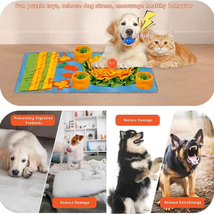 Schnüffelmatte для собак KVEXLIM – інтерактивна килимок-іграшка з центрум з пищалкою та 2 іграшками-шипами | Розвиваюча іграшка для собак маленьких, середніх та великих порід | Повільний годівник