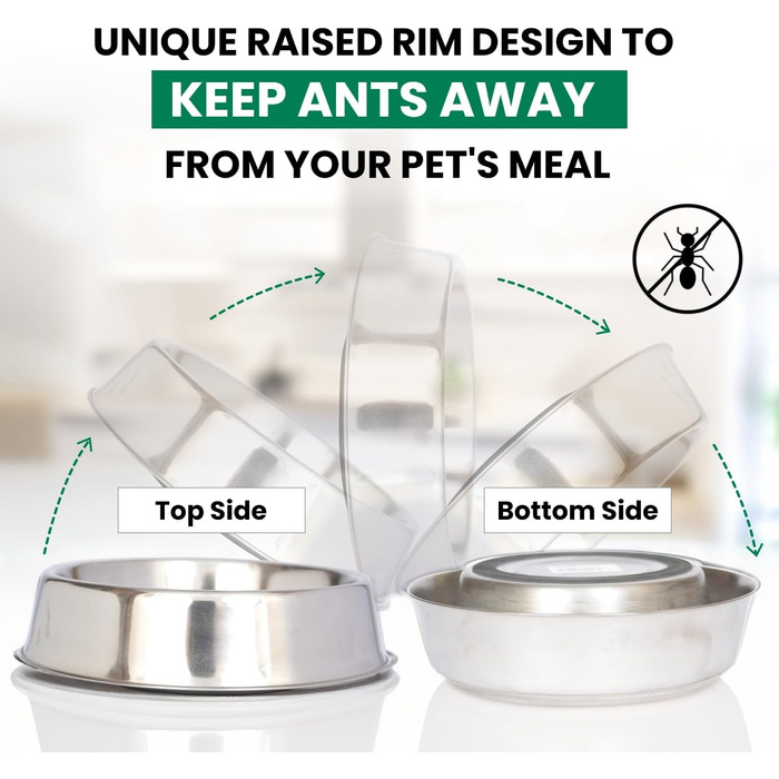 ICONIC PET Миска для собак та котів 900 мл з нержавіючої сталі, 4 чашки, з антиковзким дном, безшумна, захист від мурах, унікальний дизайн