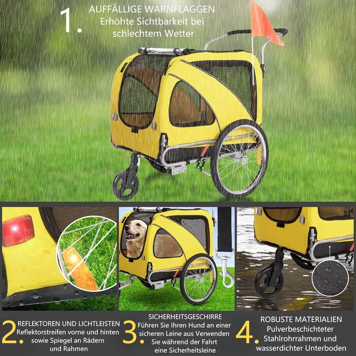 Трансформер для собак XL: велосипедний/біговий, 600D Oxford, до 40 кг, жовтий