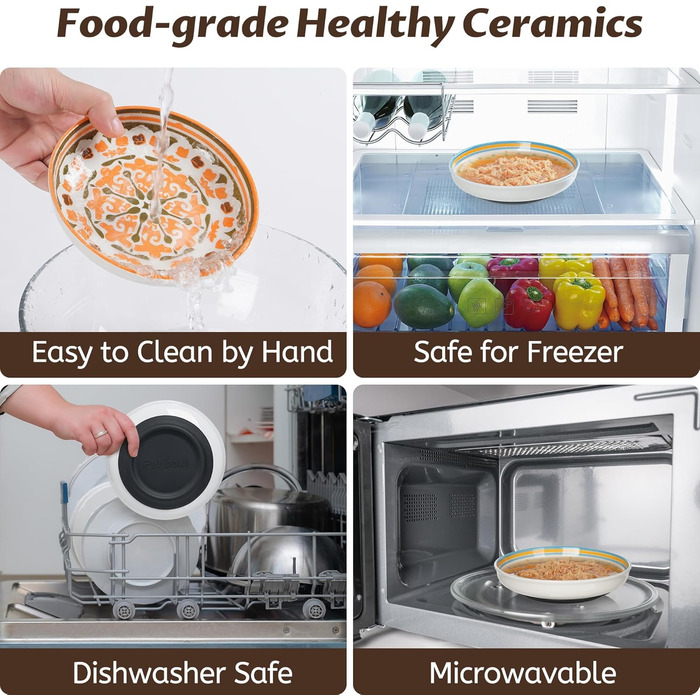 Набір мисок для котів Kitwinney з неслизьким дном, кераміка, миски для корму, силіконове дно, миски для котів з вусиками, миски для годування котів, кошенят, маленьких собак, багато кольорів / Хвилі океану (Ocean Tides), глибокі