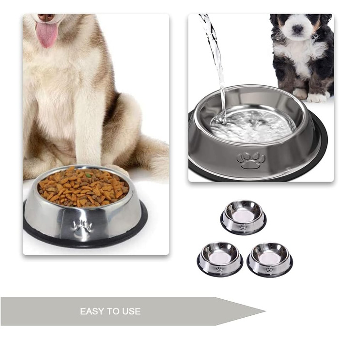 Набір з 3 мисок для котів з нержавіючої сталі, антиковзкі, для котів та кошенят