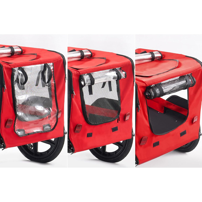 Фаркоп-причіп для собак Soges до 40 кг, складаний, з дихаючої сітки, з внутрішнім повідком, з відбивачами (червоний)