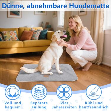 Килимок для собак, неслизький, миючий, для активного відпочинку, знімний чохол, для маленьких, середніх та великих собак, теплий взимку та прохолодний влітку, сірий, XXL (105 x 68 x 4,5 см)
