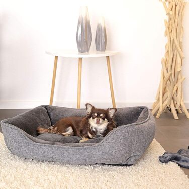 М'яке ліжко для собак та котів Lionto, сіре, 75x60 см, знімний чохол, антиковзаюче дно