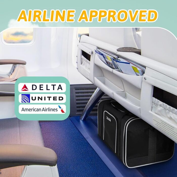 Транспортна сумка для тварин Petskd, схвалена авіакомпаніями, для котів та собак середніх розмірів, чорна, 17.0' x 11.0' x 10.5'