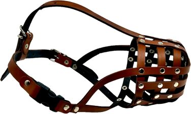 Шкіряний нашийник-маска для собак L&J Pets (для спанієлів, пуделів, хаскі та інших собак з подібним розміром морди, Колір: Коричневий, Розмір: 5)