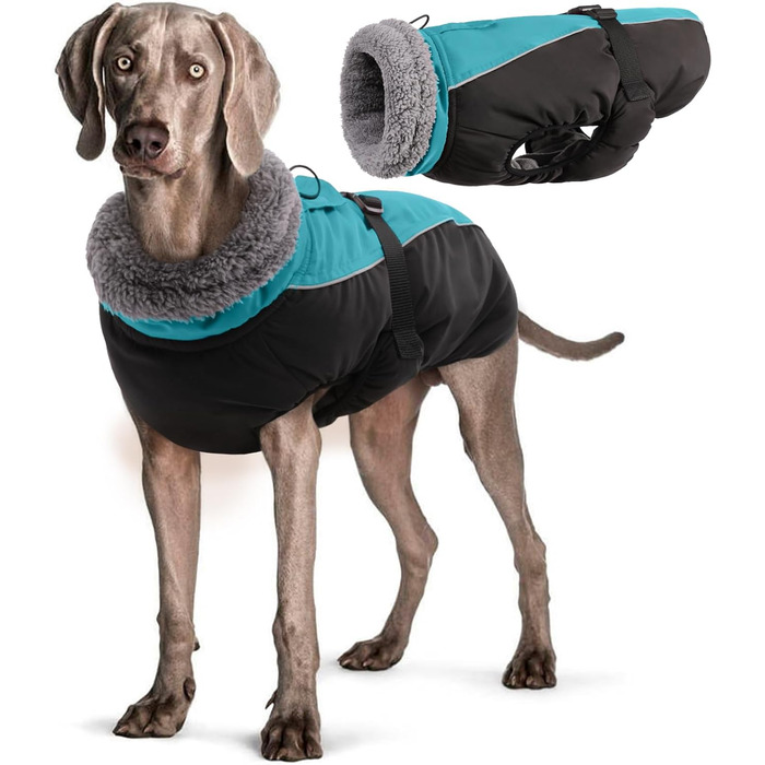 Водонепроникний зимовий теплий одяг для собак, куртка для собак, одяг для маленьких, середніх та великих собак, теплий пуловер для собак з безпечними світловідбиваючими смугами для Лабрадора, Чихуахуа, Французького бульдога (3XL, небесно-блакитний)