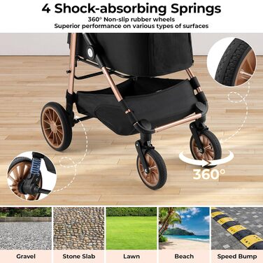 Візок для собак Mamizо 4-в-1, до 25 кг, з амортизаторами, складний, чорний