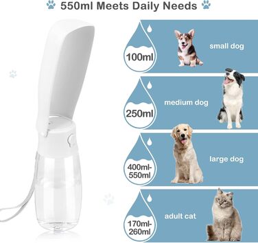 Травельна пляшка для тварин JOPHEK 300мл з фільтром, біла. Без витоку, для собак та котів. Ідеально для прогулянок, подорожей та кемпінгу.