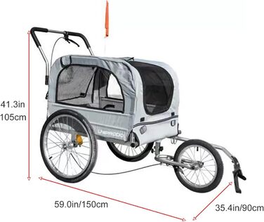 Причіп для велосипеда з собакою, для дитячої коляски, з амортизацією, світловідбивачами, вантажопідйомністю 40 кг, сірий