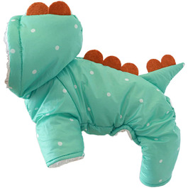 Зелений теплий костюм-перевдягання для собак у вигляді динозавра, XS
