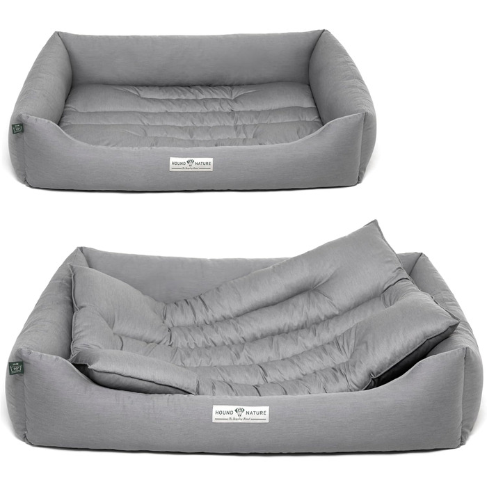 Ортопедичне екологічне ліжко для собак HOUND & NATURE Bern XXL 125x95 см, м'яке, світло-сіре, для великих порід, двостороння подушка, знімний чохол, пране