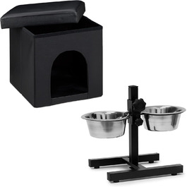 Комплект для собак Relaxdays Home Sweet Hund Deluxe L: лежак-стілець, будка, чорний, з подвійною регульованою мискою, фідер
