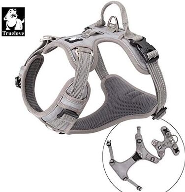 Шлейка для собак WINHYEPET Truelove No Pull TLH56512, сіра, розмір S, відбиваюча, регульована, м'яка, для прогулянок