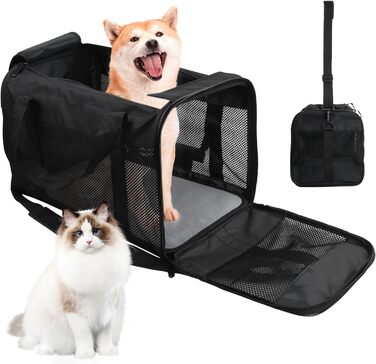 Транспортна сумка для кота/собаки Amexo, складана переноска для тварин, переноска для котів та собак середніх розмірів до 10 кг, 44 x 27 x 28 см (чорна)