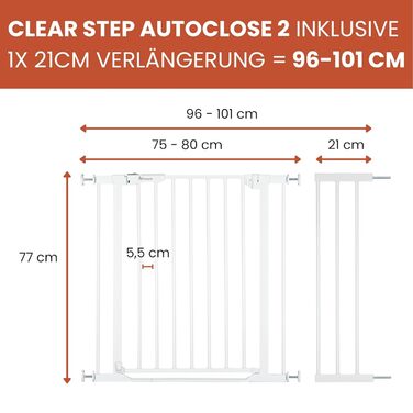 Захист для воріт Hauck Clear Step Autoclose 2, білий - самозакривне ворота для дітей та собак, ширина 75-80 см, висота 77 см, без свердління