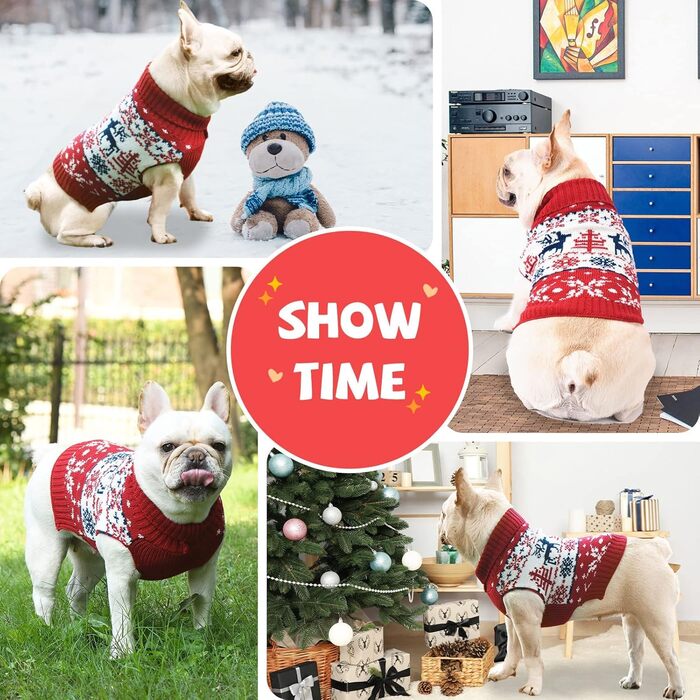 Пуловер для собак ABRRLO з бавовни, костюм для святкування Різдва, теплий зимовий пуловер для собак, костюм для домашніх тварин (L, сніжинка, олень)