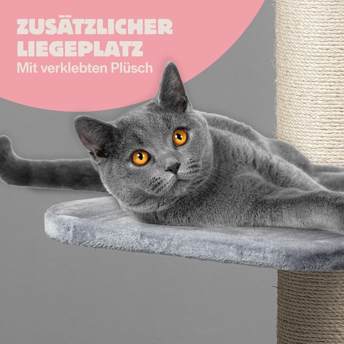Котячий комплекс для великих котів RHRQuality Maine Coon Lounge, 120 см, товсті сизалеві стовпи 20 см, світло-сірий