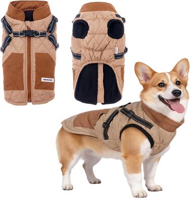 Зимова куртка для собак, тепла вітрозахисна куртка для собак середнього розміру з отвором для шлейки, одяг для домашніх тварин, жакет для лижного спорту (Хакі, L)