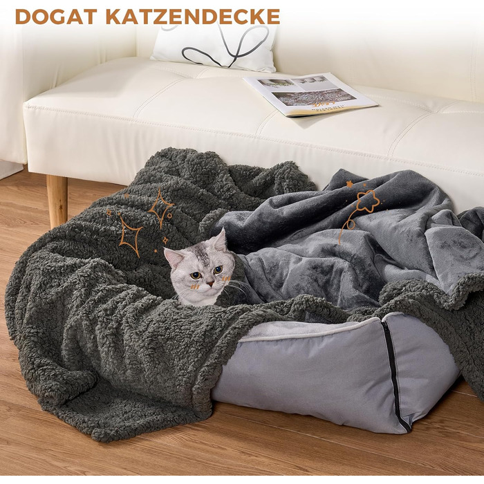 Водонепроникний килимок для собак, миючий, 120 x 100 см, двосторонній, для собак та котів середніх та великих порід, захист дивану та ліжка, м'який фліс Sherpa та фланель, сірий L (120 x 100 см)