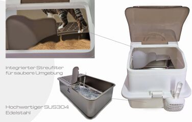 Котів туалет Petix Ramp XXL з кришкою, 61x40x44 см, великий, з фільтром та рампою, антипросковковий, герметичний, з килимком, легко чистити