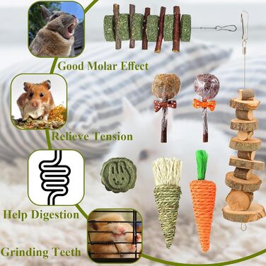 Іграшка для гризунів з натурального дерева та тимофіївки, RUNANIA – іграшка для кроликів, морських свинок, хом'яків, шиншил, мишей