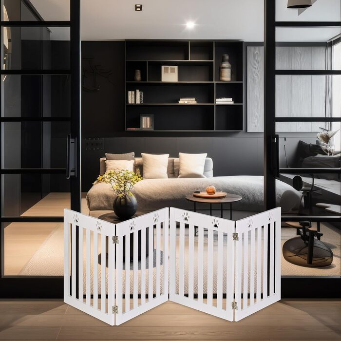 Захисний бар'єр для собак Relaxdays, 60 x 204 см, самостійно встановлюється, складаний, MDF, білий