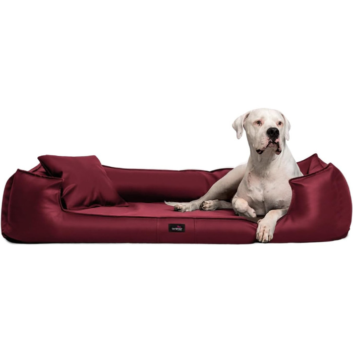 Ортопедичне собаче ліжко Tierlando® Goofy Easy Clean з штучної шкіри, з захистом для матраца, для середніх та великих собак, розмір 130x100 см, темно-червоний колір