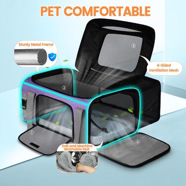 Трансформер для домашніх тварин Petskd з колесами, 48.3 x 33 x 22.9 см, підходить для Southwest та Allegiant Airlines, м'яка переноска для собак до 6.8 кг та котів до 9 кг, фіолетовий колір