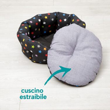 М'яке кругле ліжко для собак та котів Baroni Hoe з тканини, 45x55 см, сірий колір зі зірками, для сну та декору