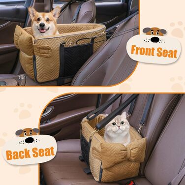 Автокрісло для собак - підставка для тварин у машину з ременем безпеки та м'яким подушками (колір: коричневий)