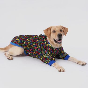 Светр для собаки LovinPet для німецької вівчарки, легкий і м'який, з принтом цифр, чорний малюнок, для дрібних порід, синій