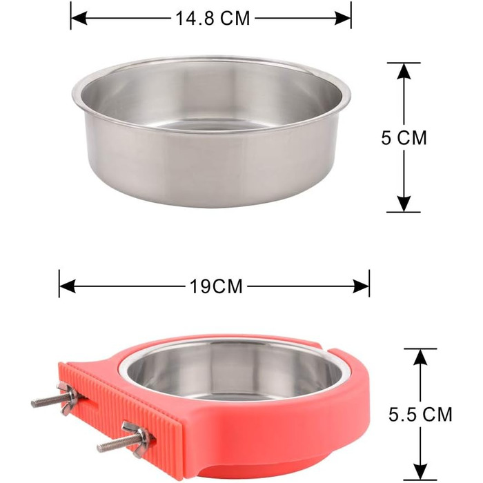 Миска для клітки MOACC: знімний підвісний аксесуар для собак та котів (рожева, з corrugated clip)
