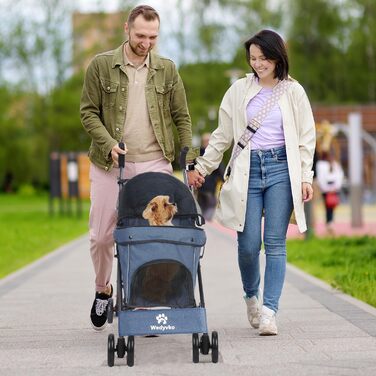 Дитяча коляска 3-в-1 для собак та котів, складна, 6 коліс, дихаюча сітка, (Морський колір)