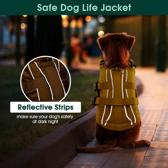 Жилет для плавання собак Kuoser: регульований, з ручкою для рятування, для цуценят та дорослих собак, жовтий