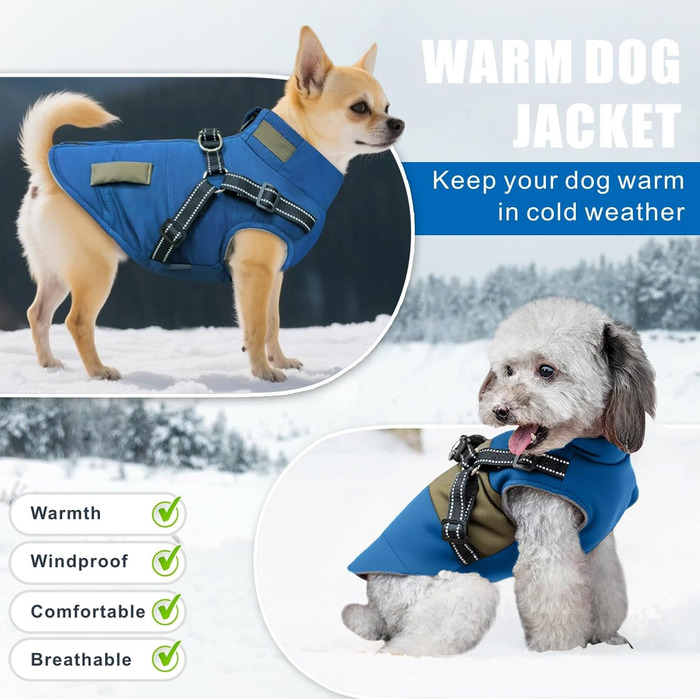 Зимова куртка для собак, вантажний дизайн, світловідбиваюча, водонепроникна жилетка для цуценят та собак середніх розмірів (M, Темно-синій)