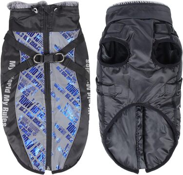 Теплий зимовий одяг для собак: куртка з шлейкою для маленьких, середніх та великих собак. Яскрава зимова куртка з щільного матеріалу. Кольори: синій, чорний (6XL)