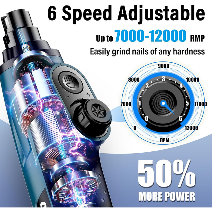 Шліфувальник кігтів для собак Casfuy Smarter Krallenschleifer 6-ступінчатий – 50% потужніший, з LED-підсвіткою, тихий, перезаряджається, для собак та котів різних розмірів, темно-синій